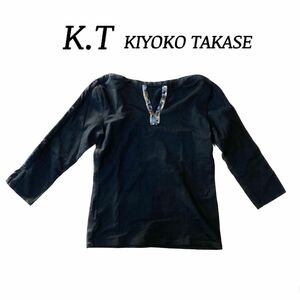 【K.T】 Tシャツ トップス　七分袖　七分tｼｬﾂ キーネック　キーネックtｼｬﾂ スパンコール