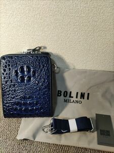 逸品*16万◆イタリア・ミラノ発*BOLINI/ボリニ・最上級牛革・クロコダイル*ショルダーバッグ/リュックサック・紺