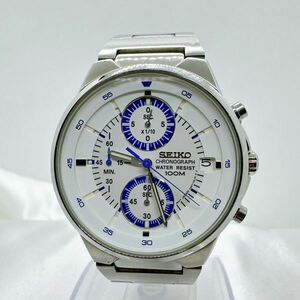 A2403-8-1 １円スタート クオーツ　稼働品　SEIKO クロノグラフ　白文字盤　メンズ腕時計　ホワイト　V657-0A10