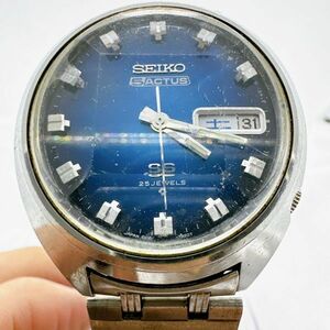 A2403-10-3 １円スタート 自動巻き　稼働品　SEIKO5ACTUS　セイコー5アクタス　ダイヤカット　青文字盤　メンズ腕時計　6106-7600