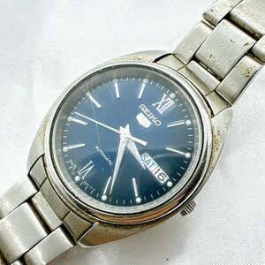 A2403-12-3 １円スタート 自動巻き　稼働品　SEIKO5　AUTOMATIC　セイコー５　メンズ腕時計　青文字盤　シルバー　7S26-0430