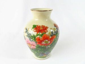花柄　和風　つぼ型の花瓶　陶器製 ★ 高さ25 × 幅18 cm　重さ1.4 kg