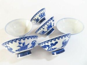 【 6個 セット 】 お茶碗 ★ 中国風　唐子　3.8寸 直径11.5 × 高さ5.5 cm　陶器製