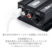 バイク用 バイク 小型 2チャンネル アンプ オーディオ 300W USB 充電 iPhone スマホ 単車 スクーター ヤマハ ホンダ スズキ カワサキ_画像3