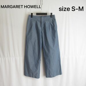 MARGARET HOWELL コットン ワイドパンツ スラックス カジュアル マーガレットハウエル レディース S-Mサイズ 青