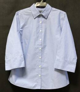 LANDS'END ランズエンド　ドット柄　七分袖シャツ　L.BLUE