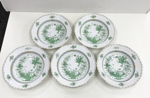 IY68188H ヘレンド HEREND インドの華 プレート 皿 約24cm 5枚 金彩 グリーン 大皿 食器 洋食器 現状品
