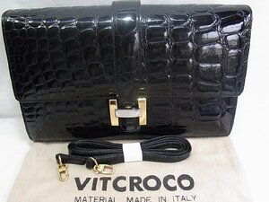 VITCROCO　MATERIAL MAID IN ITALY製　ビットクロコ　※イタリア製：ショルダ－バックサイズ24cm×縦16cm厚み60mm※財布&小銭入れバッグ共3