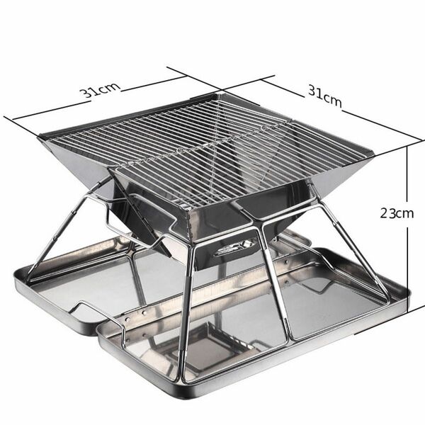 焚き火台　ステンレス　焼き面約30cm x 30cm 新品未使用です。