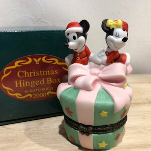 2000個限定品 ミッキー＆ミニー クリスマス・ヒンジボックス　ディズニー No.565 加藤工芸 陶器 ミッキーマウス ミニーマウス 置物 管理0