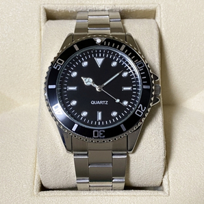 クオーツ ダイバーズ デザイン 3針 腕時計 ウオッチ アルミベゼル メタルブレス [サブマリーナー デザイン]の画像1