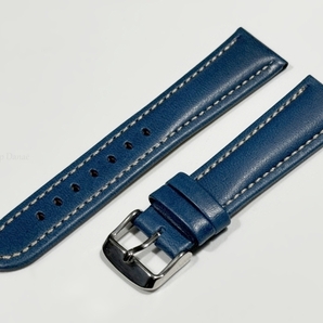 ラグ幅：21mm ブルー系 コードバン 本革 レザーベルト ハンドメイド 尾錠付き レザーバンド 腕時計ベルト LB101