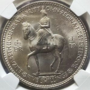 【MS63】NGC　1953　イギリス(英国) エリザベス2世 CORONATION クラウン白銅貨　高鑑定