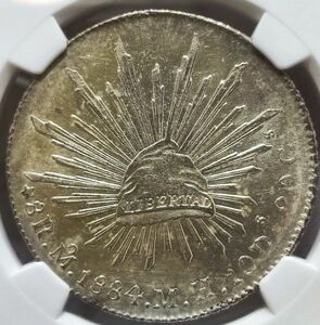 【UNC】NGC　1884MO　 メキシコ　自由の帽子　8レアル　貿易銀　銀貨　名作