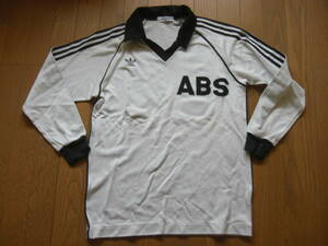 希少 入手困難！80s adidas アディダス デサント製◆【ABS/秋田放送】非売品ゲーム 長袖シャツ ユニフォームL白黒 昭和レトロ*KS311