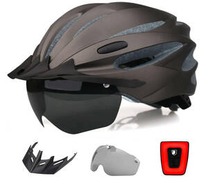 自転車 ヘルメット 大人用 CPSC/CE安全基準認証 ロードバイク サイクリング 電動自転車 ヘルメット ゴーグル バイザー付 軽量 Lサイズ