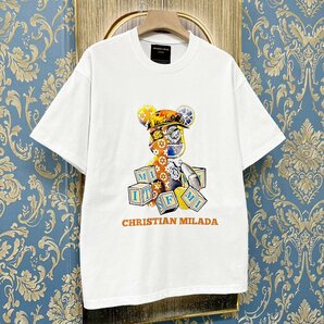 定価2万★christian milada・ミラノ発・半袖Tシャツ★コットン100% 高級 薄手 個性 吸汗速乾 モノグラム 日常 Bearbrick/ベアブリック XLの画像10