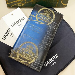 特注限定品*EU製 定価17万◆UABONI幻のパティーヌ*二つ折り 長財布◆絶賛 カリグラフィー ゴールデン 手染 カーフスキン 牛革 ハンドメイドの画像2