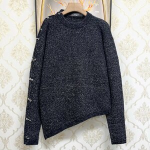 個性EU製＆定価5万◆UABONI*Paris*セーター*ユアボニ*パリ発◆高品質ウール混 ニット 快適 アシンメトリー アメカジ ストリート 街着2XL/52