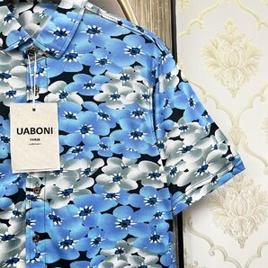 絶賛EU製＆定価3万◆UABONI*Paris*半袖シャツ*ユアボニ*パリ発◆高級シルク/コットン混 速乾 薄手 総柄 アロハシャツ 個性 爽やか 夏 M/46の画像7