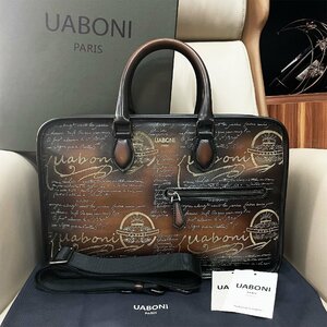 人気EU製 参考定価40万◆UABONI*ユアボニ*幻のパティーヌ*ブリーフケース◆ビジネスバッグ 手染 本革 カーフスキン UN JOUR トートバッグ