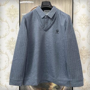 一枚限定EU製＆定価5万◆UABONI*Paris*ポロシャツ*ユアボニ*パリ発◆カシミヤ 上質 ソフト 保温 裏起毛 重ね着風 ビジネス 通勤 M/46サイズ