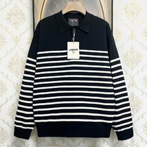 定番EU製＆定価4万◆UABONI*Paris*長袖ポロシャツ*ユアボニ*パリ発◆上品 快適 ボーダー柄 ニット トップス レジャー リラックス2XL/52_画像1