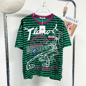  high class Europe made * regular price 2 ten thousand * BVLGARY a departure *RISELIN short sleeves T-shirt thin piece . rabbit stripe pattern damage processing easy Street M/46