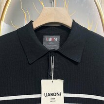 定番EU製＆定価4万◆UABONI*Paris*長袖ポロシャツ*ユアボニ*パリ発◆上品 快適 ボーダー柄 ニット トップス レジャー リラックス M/46_画像3