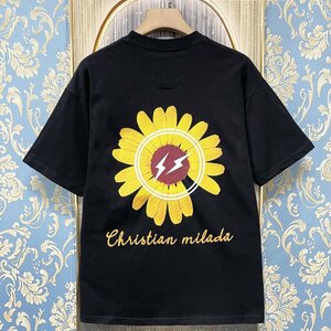 定価2万★christian milada・ミラノ発・半袖Tシャツ★上品 ナチュラル ゆったり 快適 スウェット デイジー柄 可愛い 定番 男女兼用 夏XL/50