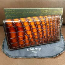 逸品 限定EU製＆定価68万◆UABONI*アメリカアリゲーター・ファスナー長財布◆高級 希少 手染 パティーヌ クロコ 本革 レザー ワニ革 メンズ_画像1