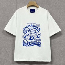 高級・半袖Tシャツ 定価2万◆Emmauela・イタリア・ミラノ発◆綿100％ 上質 薄手 通気 個性 車 プルオーバー カットソー アメカジ 夏服 XL_画像1