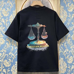 定価2万★christian milada・ミラノ発・半袖Tシャツ★コットン100％ 吸汗 薄手 柔らかい オシャレ 天秤座 きれいめ ユニセックス L/48