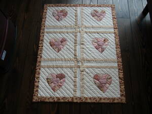 Art hand Auction How about handmade patchwork heart pink tapestry (approximately 93cm x 68cm), sewing, embroidery, Finished product, others