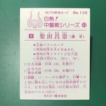 1980年　カルビー　プロ野球カード　80年　白熱！中盤戦シリーズ　136番　近鉄　梨田　　　【C-43】_画像2