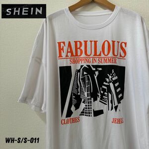美品　SHIIN グラフィックTシャツ　プリントTシャツ　US Lサイズ　オーバーサイズ　大きいサイズ　 ホワイト 半袖Tシャツ