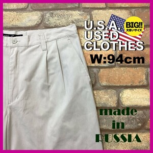 BP3-237★W94センチ位★USA古着★ロシア製★美品★【CLAUDIO NUCCI】リネン混 2タック スラックスパンツ【W38 メンズ XL】ベージュ ゴルフ