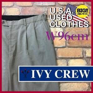 BP2-899★W96センチ位★USA買付商品★状態◎★【IVY CREW アイビークルー】千鳥格子柄 2タックスラックス【W38 メンズ XL】ベージュ 古着の画像1