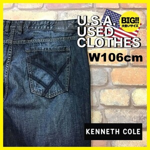 BP3-194★W106センチ位★USA直輸入★オーバーサイズ★【KENNETH COLE】ストレート デニム【W38 メンズ XL】インディゴ ダメージ アメカジ