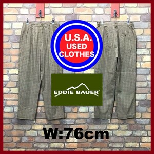 BP3-372★W76センチ位★USA古着★レトロ【Eddie Bauer】チェック柄 2タック スラックスパンツ【W29程度 メンズ S】ライトブラウン アメカジ