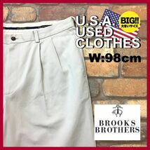 BP3-197★W98センチ位★BIGサイズ★USA限定★【Brooks Brothers】ツイル 2タック スラックスパンツ【W38 メンズ XL】ベージュ チノ ゴルフ_画像1