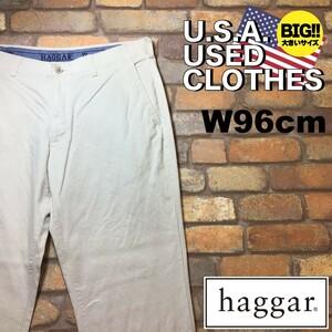 BP2-333★W96センチ位★USA買付商品★状態良好★【HAGGAR】カラー ストレッチパンツ【W38×L29 メンズ XL】オフホワイト USA古着 ゴルフ