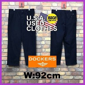 BP3-241★W92センチ位★USA限定★オーバーサイズ★【DOCKERS】2タック コットン トラウザーズ【W36 メンズ XL】ネイビー チノパン ワーク