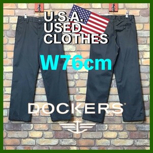 BP2-808★W76センチ位★状態良好★美シルエット★【DOCKERS】ノータック コットンパンツ【W32 メンズ M】グレー 古着 リーバイス アメカジ