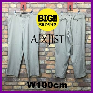 BP3-100★W100センチ位★USA買付商品★格安★BIGサイズ★【A[X]IST】ノータック スラックス【W38 メンズXL】グレージュ 古着 ゴルフ ワーク