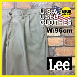 BP3-213★W96センチ位★メキシコ製★USA古着★オーバーサイズ【Lee】2タック コットン チノパンツ【W38 メンズ XL】ベージュ スラックス