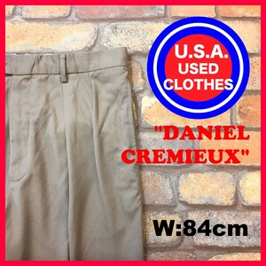 BP3-367★W84センチ位★訳アリ★USA古着【DANIEL CREMIEUX】2タック トラウザーズ スラックスパンツ【W34 メンズ L】ベージュ チノパン