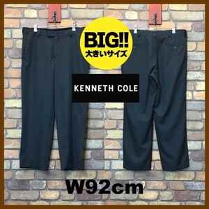 BP2-429★W92センチ位★状態良好!!★USA買付商品【KENNETH COLE】ストライプ ドレスパンツ【W36×L29 メンズ XL】チャコールグレー USA古着