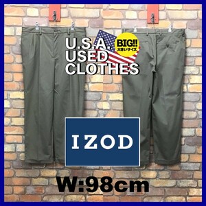 BP3-313★W98センチ位★USA古着★オーバーサイズ【IZOD】2タック ワイド チノトラウザーズ【W38 メンズ XL】グレー 深ポケット ラコステ