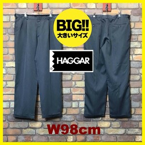 BP3-105★W98センチ位★USA古着 状態◎★ワイドシルエット★【haggar ハガー】シャドーチェック 2タックスラックス【W38 メンズ XL】グレー